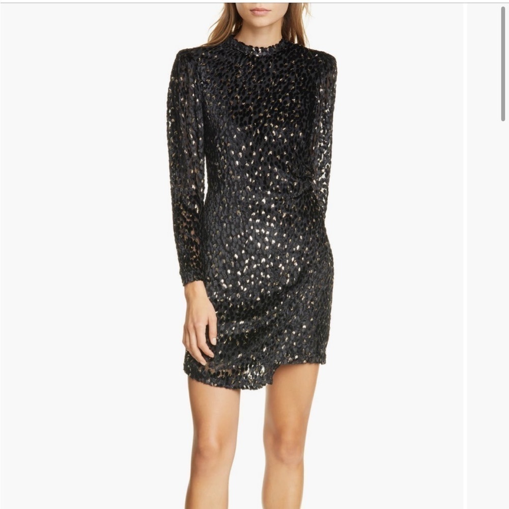 ALC Jane Devore Long Sleeve Minidress in Black/Gold Size 8